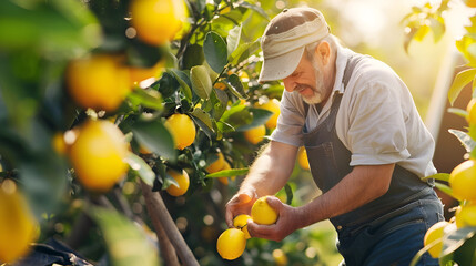 Wall Mural - lemonade advertising banner with space for text, lemonade picker collecting lemons close up with space for text