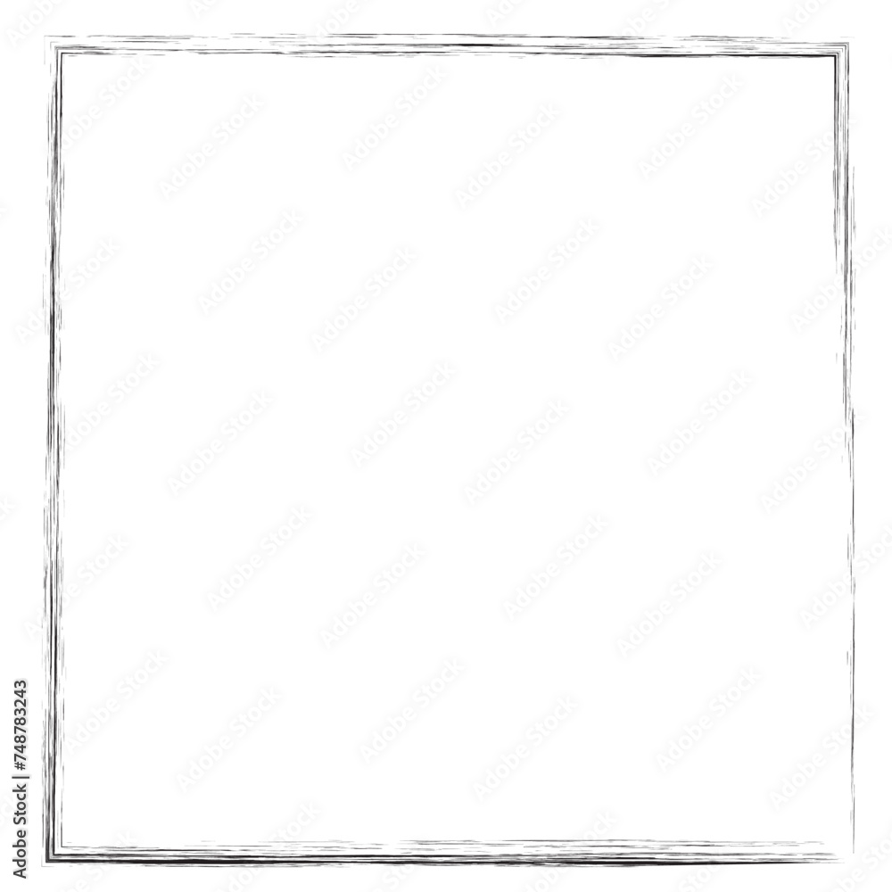 Collection of rectangular ink grunge frames, borders set. Squared hand drawn box for text with torn, damaged edges. Vector