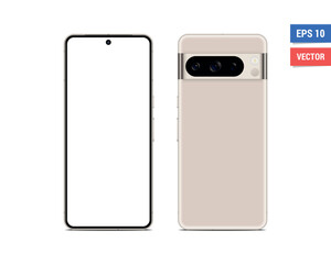 Wall Mural - Realistic vector flat Google Pixel 8 Pro mockup with blank screen isolated on white background. Scale image any resolution