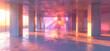 Sunset hues in modern open interior, Warm glowing light in spacious empty architectural design | Generative AI