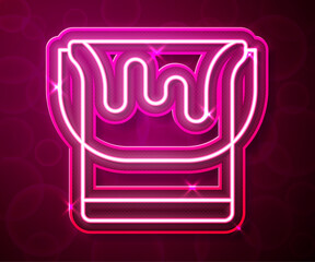 Poster - Glowing neon line Paint bucket icon isolated on red background. Vector