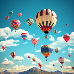 Canvas Print - A cluster of hot air balloons against a blue sky. 