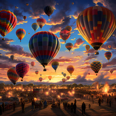 Canvas Print - A colorful hot air balloon festival at dusk.