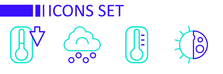 Sticker - Set line Day night cycle, Thermometer, Hail cloud and icon. Vector