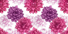 Seamless Pattern With Hand Drawn Dahlia Flowers