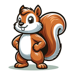 Wall Mural - Cute squirrel cartoon mascot character vector illustration, smiling adorable squirrel chipmunk design template isolated on white background