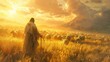 Poignant image of Jesus Christ as a shepherd. Generative Ai