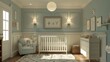 © saichon - Serene nursery room with crib, armchair, and warm lighting, designed with a contemporary touch and comforting aesthetic.