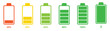Set of vertical battery level indicators in percentage vector. Battery indicator symbols. 0-100 percent. Vector illustration