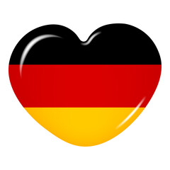 Wall Mural - 3D heart-shaped icon of the German flag, isolated on a transparent background. Country flag button. Vector illustration