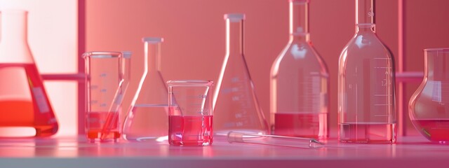 Poster - a group of glass bottles filled with liquid