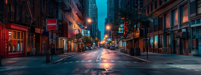 Wall Mural - a city street at night