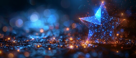 Fototapete - Low poly star with a geometric background. Wireframe light connection structures. Modern 3d graphic concept. Isolated  illustration.