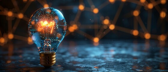 Leinwandbilder - Abstract blue glowing light bulb with gears inside. Machine learning and AI concept. Abstract geometric background. Wireframe light connection structure. Modern 3D graphic .