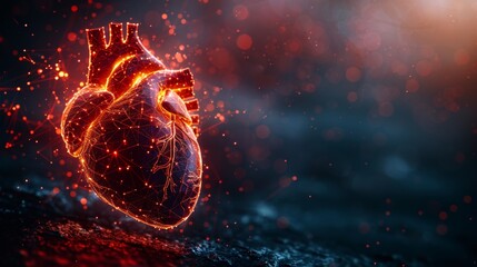 Poster - Human heart. Low poly style design. Geometric background. Wireframe light connection structure. Modern 3D graphic concept.  illustration.