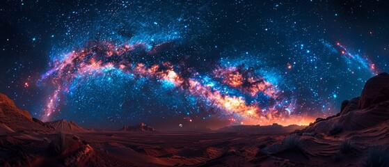 Canvas Print - Stunning panorama view of Milky Way galaxy with stars amidst night sky. Milky Way is the galaxy containing our solar system.