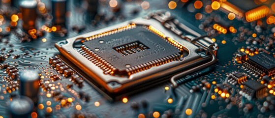 Leinwandbilder - An electronic board or motherboard with a CPU chip or processor, memory board, GPU, coolers, and other computer parts. Upgrade and repair.