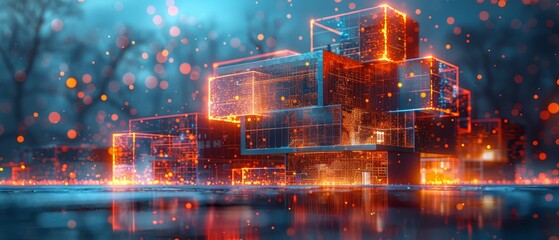 Fototapete - A smart building computer system architecture. A smart building computer system design with artificial intelligence and Internet of Things. A smart house computer system design with artificial