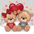 Two Cute Cartoon Teddy Bears