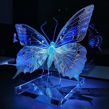 Glass Butterfly In Blue Light.