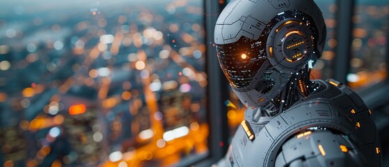 Poster - Artificial intelligence robot running on growth stock exchange market chart. Female robot trader assistant running on forex market chart. Automated trading system. AI technology for analysis of