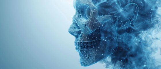 Aufkleber - An abstract blue scull and number 2024 New Year greeting card with a low poly style design and an abstract geometric background. 3D digital illustration in a wireframe style.