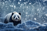 Fototapeta Las - Un panda adulte sous la neige - generative AI