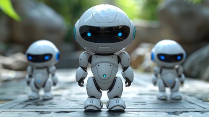 Poster - The white robot mascot set is a minimal modern design