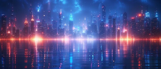 Aufkleber - Background of neon blue lights in a city