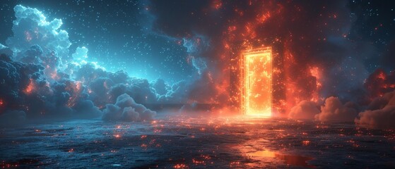Aufkleber - In the digital era, the digital data center is a portal to a virtual metaverse. A path in virtual reality. An abstract cyber portal to an artificial digital universe.