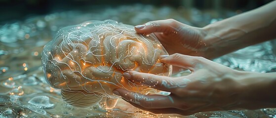 Leinwandbilder - Hand-held interface of artificial intelligence, symbolics, machine learning, and artificial intelligence of future tech. AI network for business analysis, innovation, and growth.