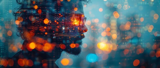 Fototapete - Technology and business, software development, IoT concept. Programmer and software developer working on digital tablet and smart city with binary and html code on screen.
