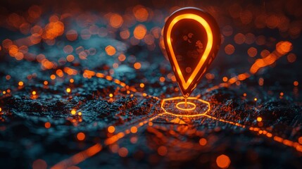 Aufkleber - A low polygonal pin icon on a map with a geometric background. Wireframe light connection structure. Modern 3D graphic. Isolated  illustration.