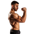 © Shivart - Strong Shirtless Man Flexing Bicep: Muscular Model in Profile Pose isolated on white background