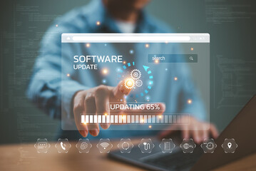 update software system concept. upgrade installation business app and software update process on com
