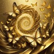 Abstrakcyjne złote tło z motylami i spiralą