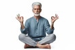 A senior man practicing meditation in the lotus yoga posture isolated on solid white background. ai generative