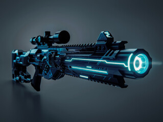 A futuristic weapon with a bright blue laser