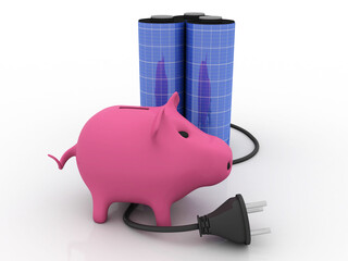 Canvas Print - 3d rendering Pig Coin bank with battery