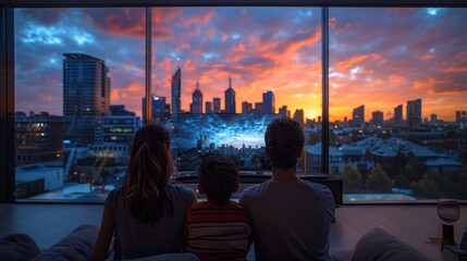 Poster - Family sitting on a sofa, watching a Smart TV. 