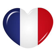 Wall Mural - 3D heart-shaped icon of the French flag isolated on a transparent background. Country flag button. Vector illustration