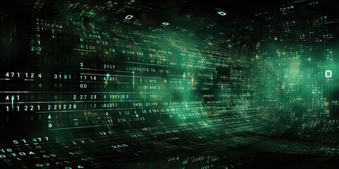 Wall Mural - digital data stream with bright light in center. abstract technology concept background