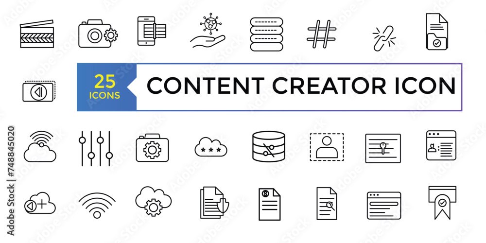 Simple Outline Set of Content Creator icons. Linear style icons pack ...