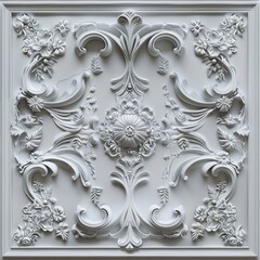 Poster - Silver decorative ceiling tile with classical floral design.