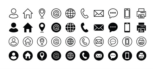 business card contact information icon set. containing name, address, location, mail, email, e-mail,