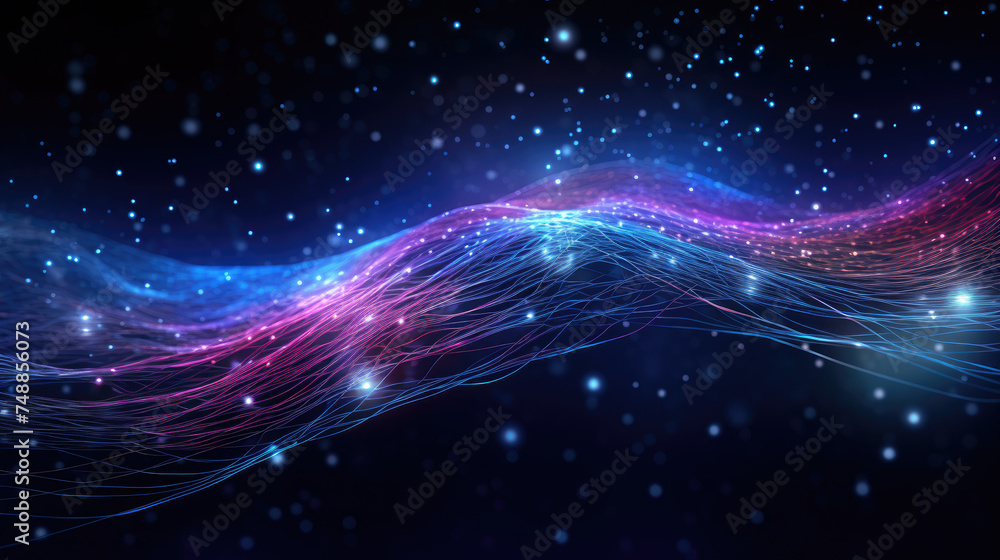 Abstract digital background of particles. Data flow with moving dots or ...