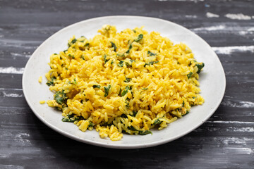 Wall Mural - rice with egg and spinach on plate