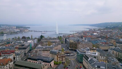 Wall Mural - City of Geneva in Switzerland with Lake Leman - aerial view by drone