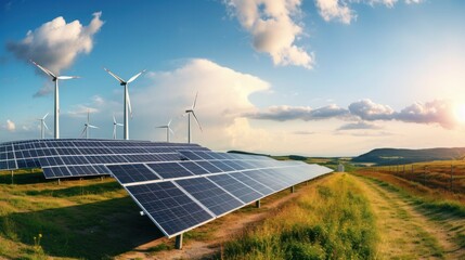 Wall Mural - solar cell in solar farm, alternative energy and sustainable energy, photovoltaic, pure energy renew
