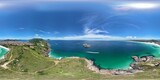 Fototapeta Do pokoju - 360 aerial photo taken with drone of end of peninsula with hiking trail from large beach